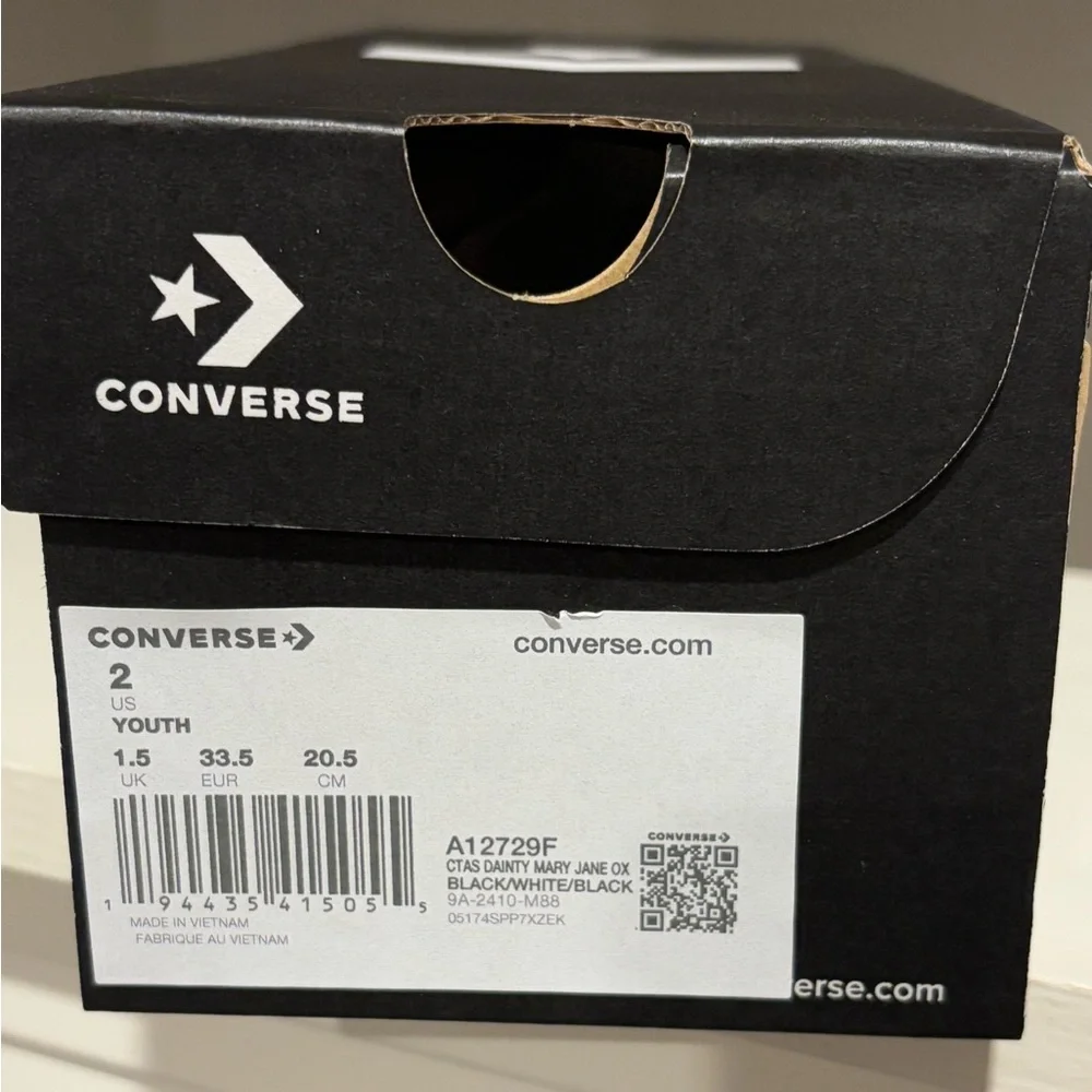 Converse CTAS Dainty Mary Jane Chuck Taylor Black White Slip On Shoes Youth 2Y